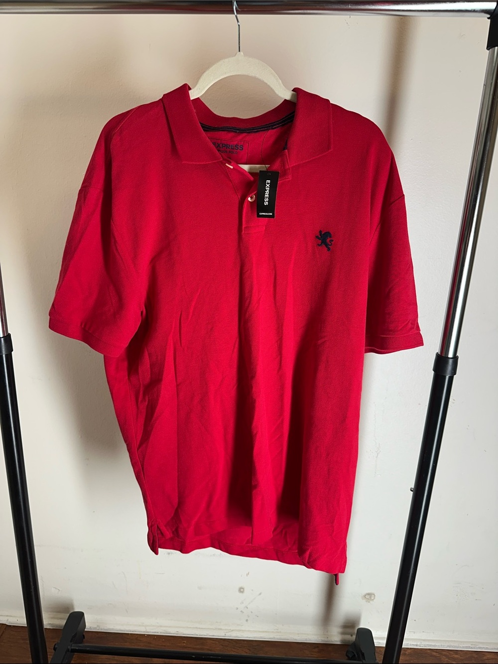 Express Red Men's Polo with Navy Embroidered Crest